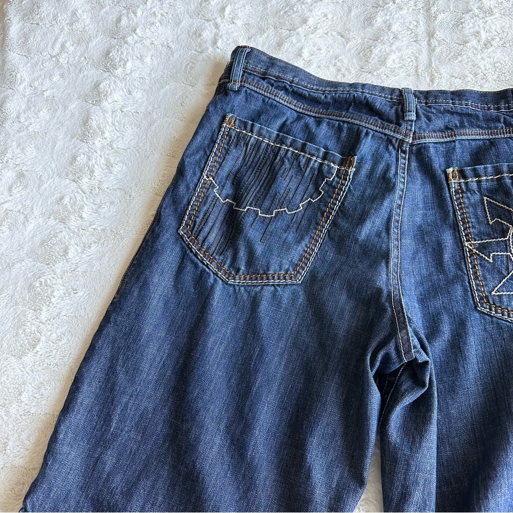 Artful Dodger Denim Shorts Jorts Mens 38 Blue Skull Embroidered Baggy Loose Y2K - Picture 4 of 13